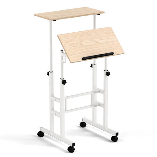Load image into Gallery viewer, Height-adjustable Mobile Standing Desk with Split Top and Adjustable Angle-Natural
