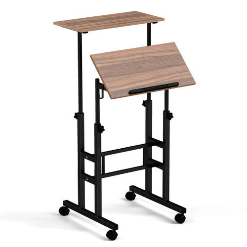 Load image into Gallery viewer, Height-adjustable Mobile Standing Desk with Split Top and Adjustable Angle-Walnut
