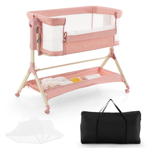 Load image into Gallery viewer, Height Adjustable Bedside Sleeper with Storage Bag and Soft Mattress for Baby-Pink
