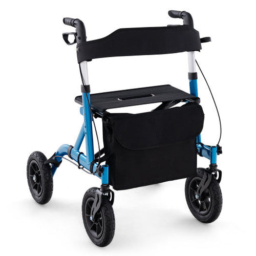 Load image into Gallery viewer, Height Adjustable Rollator Walker Foldable Rolling Walker with Seat for Seniors-Blue
