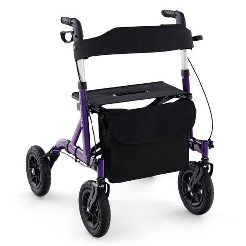 Load image into Gallery viewer, Height Adjustable Rollator Walker Foldable Rolling Walker with Seat for Seniors-Purple
