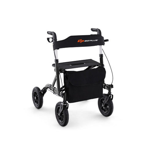 Load image into Gallery viewer, Height Adjustable Rollator Walker Foldable Rolling Walker with Seat for Seniors-Black
