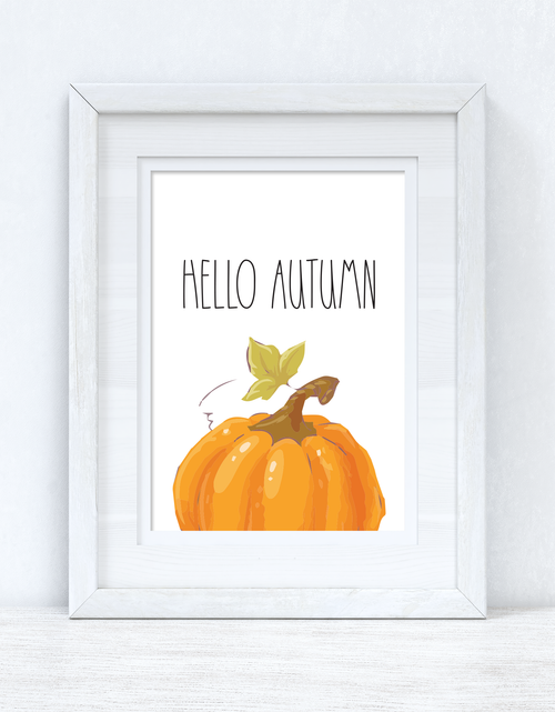 Load image into Gallery viewer, Hello Autumn Half Pumpkin Autumn Seasonal Wall Home Decor Print by WinsterCreations™ Official Store
