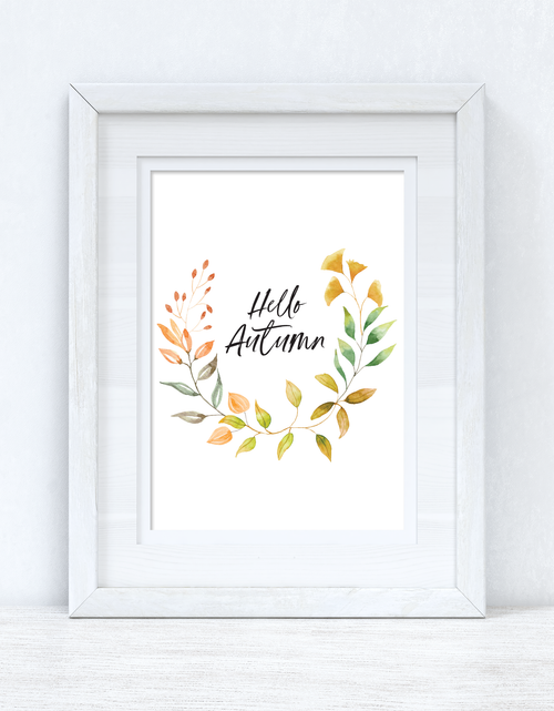 Load image into Gallery viewer, Hello Autumn Half Watercolour Wreath Autumn 2021 Seasonal Wall Home Decor Print by WinsterCreations™ Official Store
