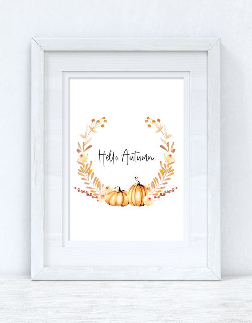 Load image into Gallery viewer, Hello Autumn Pumpkin Wreath Autumn Seasonal Wall Home Decor Print by WinsterCreations™ Official Store
