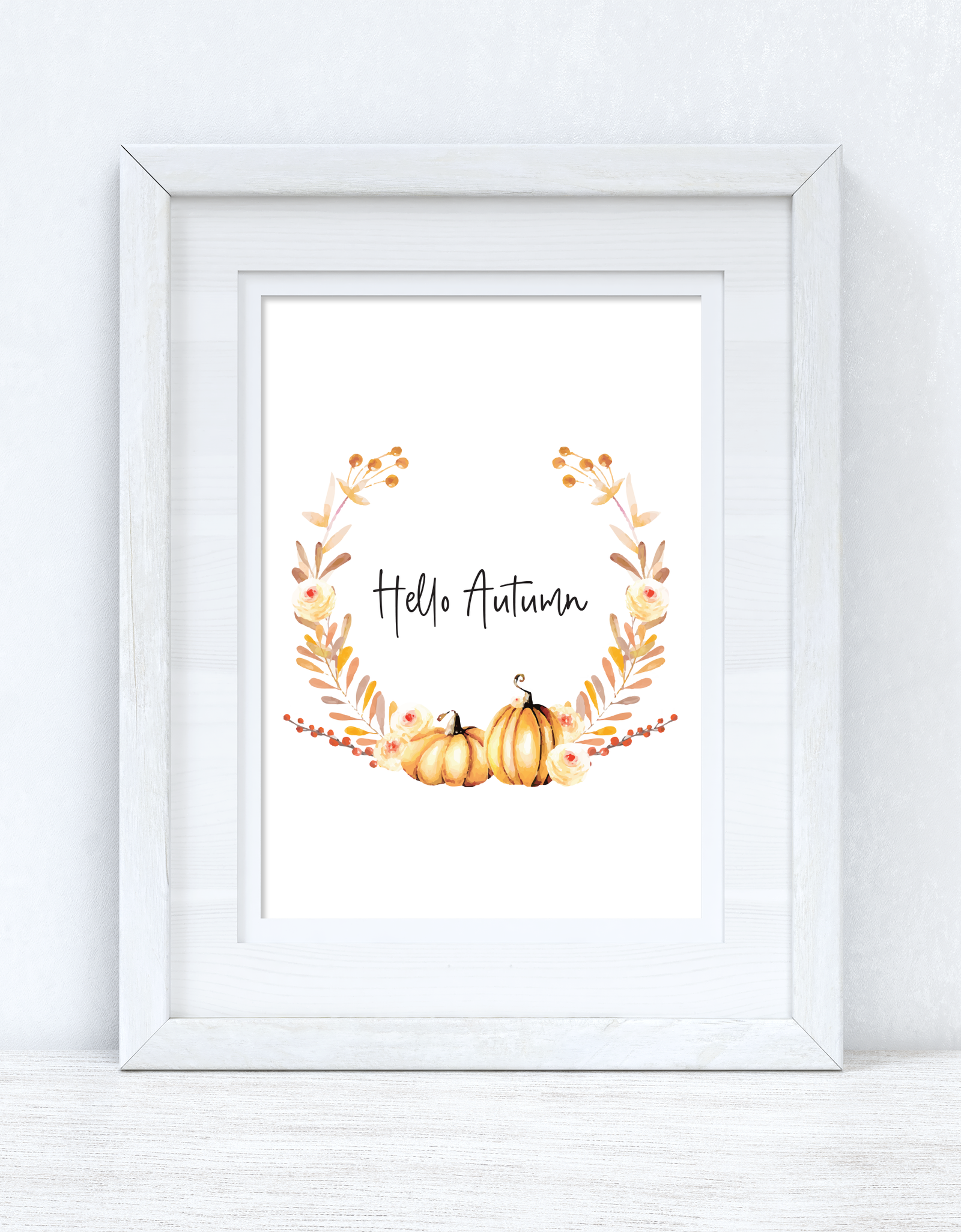 Hello Autumn Pumpkin Wreath Autumn Seasonal Wall Home Decor Print by WinsterCreations™ Official Store