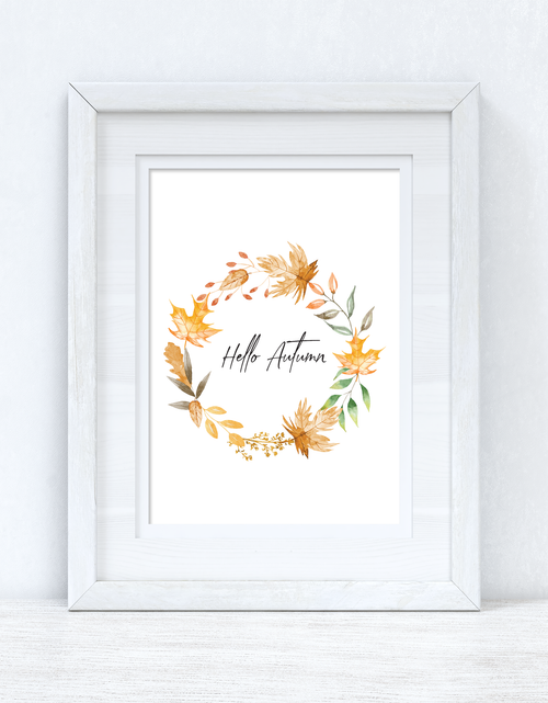 Load image into Gallery viewer, Hello Autumn Watercolour Leaf Wreath New Autumn 2021 Seasonal Wall Home Decor Print by WinsterCreations™ Official Store
