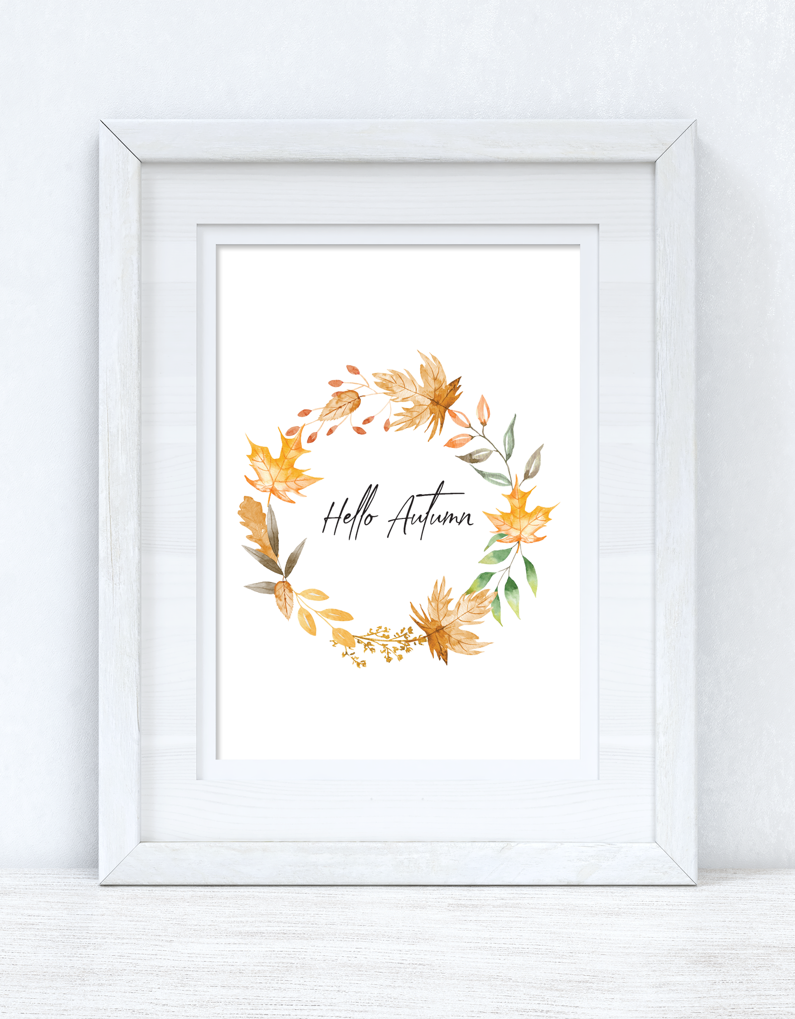Hello Autumn Watercolour Leaf Wreath New Autumn 2021 Seasonal Wall Home Decor Print by WinsterCreations™ Official Store