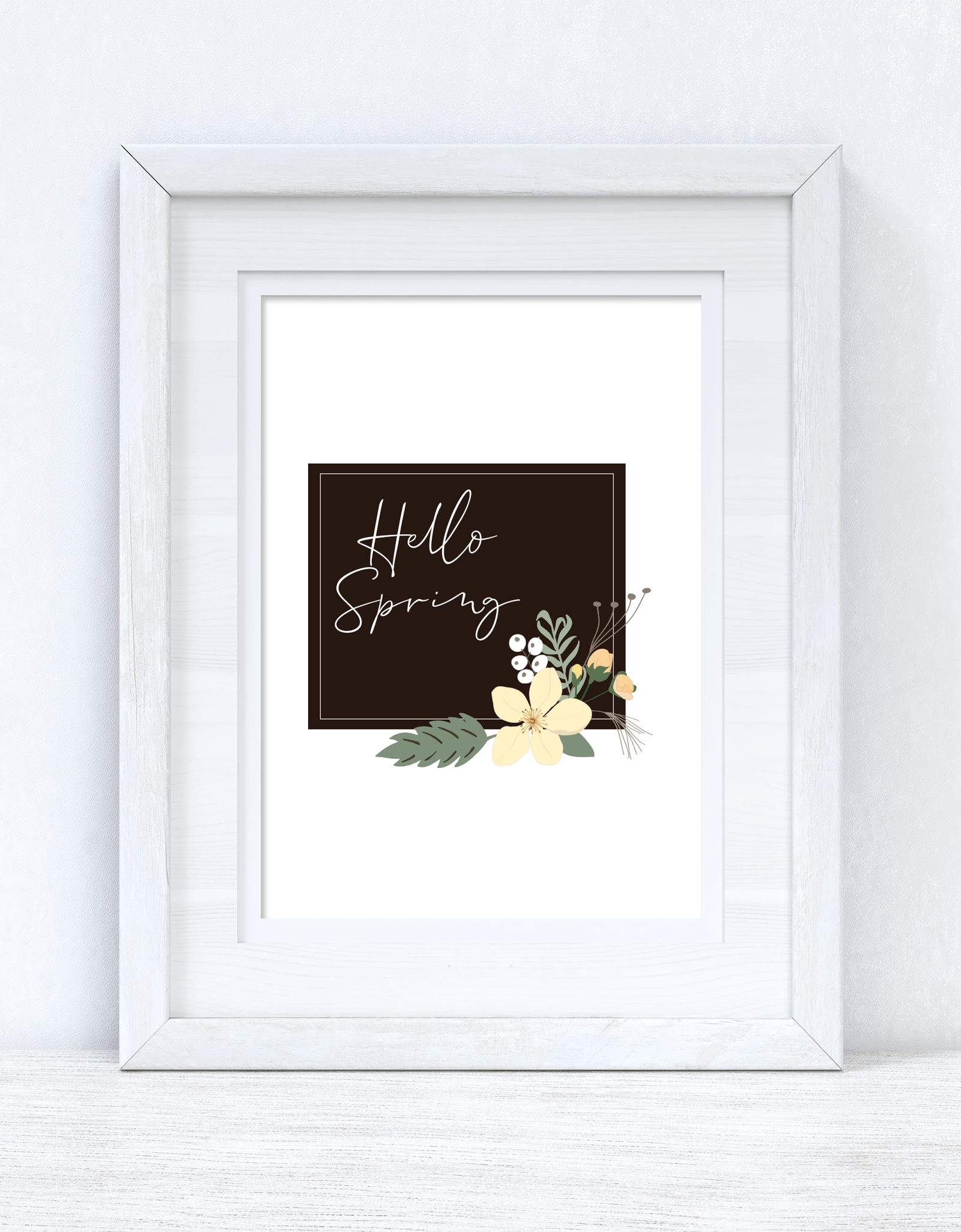 Hello Spring Floral Black Spring Seasonal Wall Home Decor Print by WinsterCreations™ Official Store