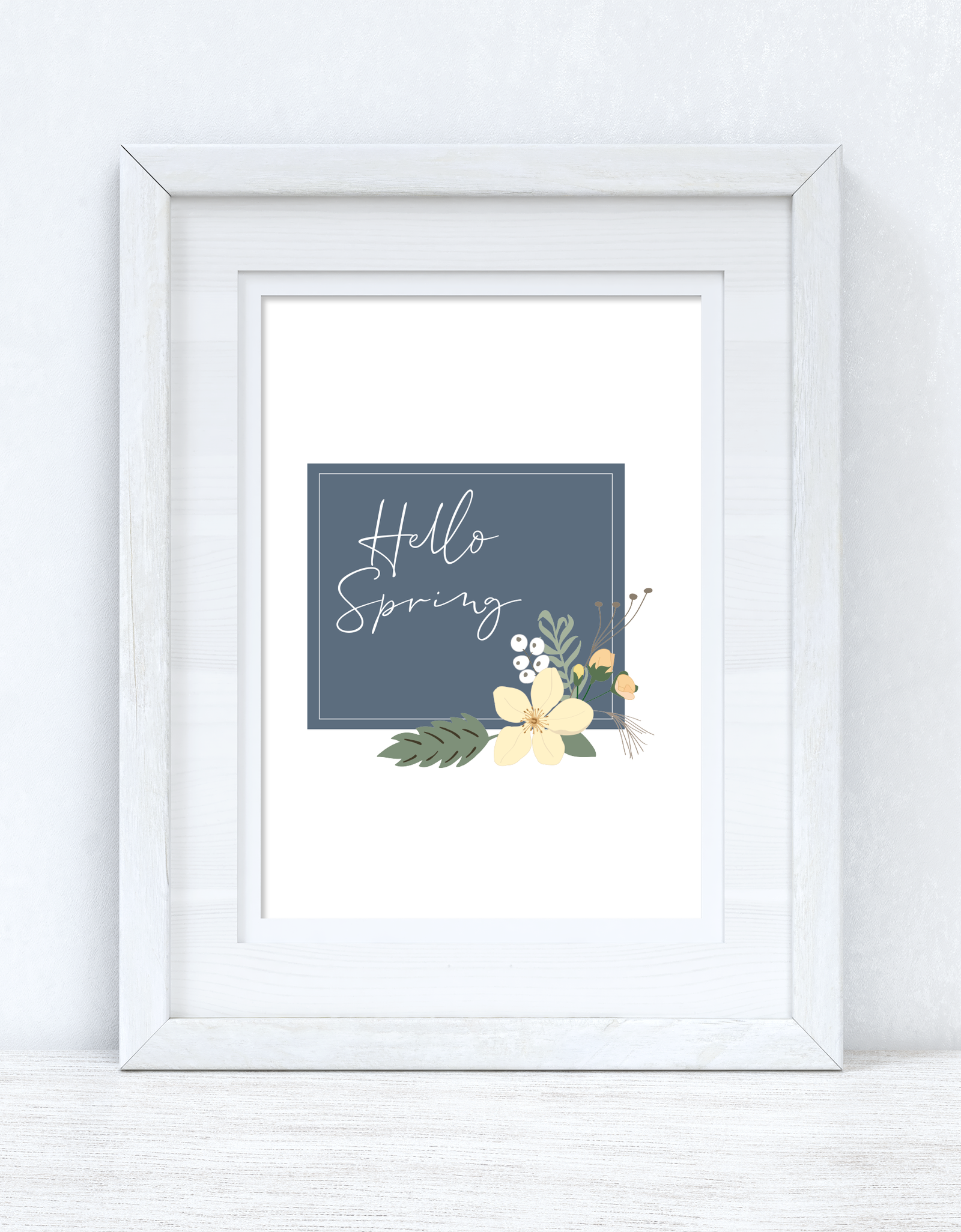 Hello Spring Floral Blue Spring Seasonal Wall Home Decor Print by WinsterCreations™ Official Store