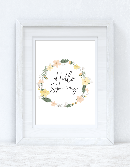 Load image into Gallery viewer, Hello Spring Floral Wreath Spring Seasonal Wall Home Decor Print by WinsterCreations™ Official Store
