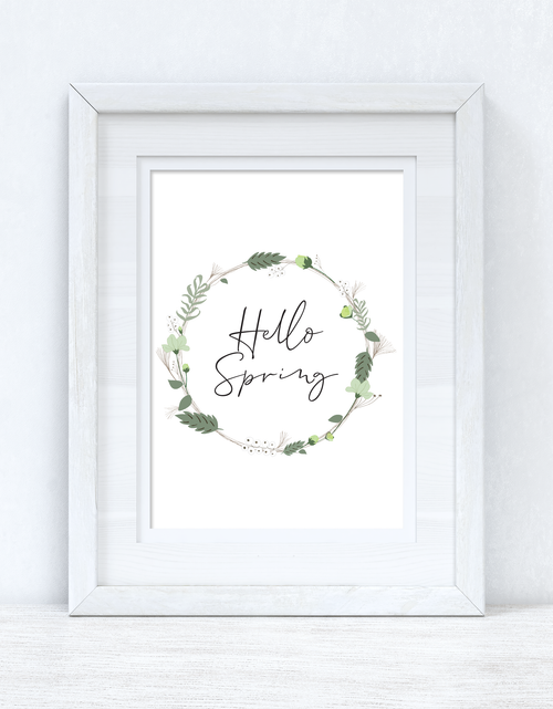 Load image into Gallery viewer, Hello Spring Green Floral Wreath Spring Seasonal Wall Home Decor Print by WinsterCreations™ Official Store
