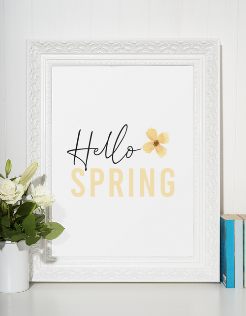 Load image into Gallery viewer, Hello Spring Yellow Floral Flower 2022 Spring Seasonal Wall Home Decor Print by WinsterCreations™ Official Store
