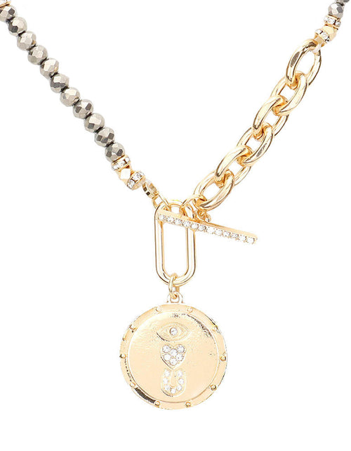 Load image into Gallery viewer, Rhinestone Evil Eye Heart Horseshoe Pendant Beaded Necklace by Madeline Love
