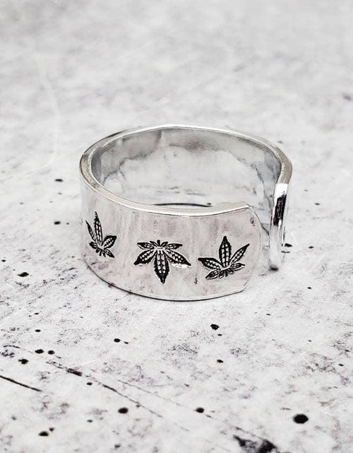 Load image into Gallery viewer, Hemp Leaf Silver Ring by Salt and Sparkle
