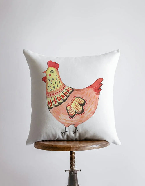 Load image into Gallery viewer, Hen | Peach Hen | Cover and Insert | Modern Farmhouse | Throw Pillow | Farm Decorating | Custom Pillows | Red Throw Pillows | Gift for her by UniikPillows
