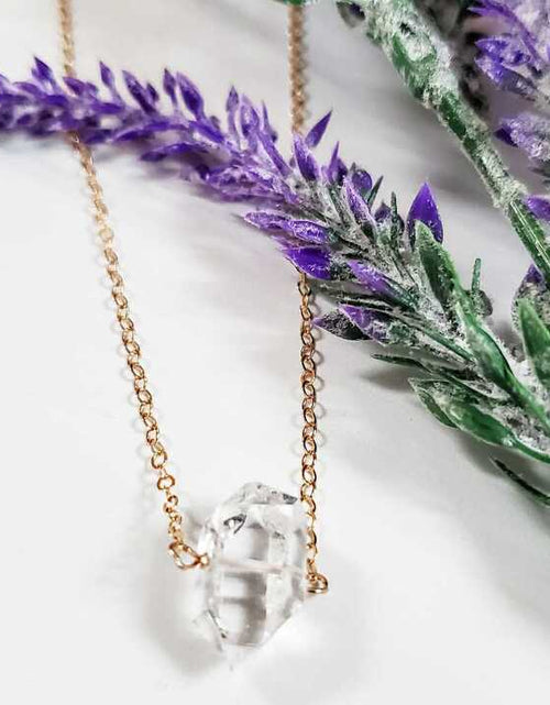 Load image into Gallery viewer, Herkimer Diamond Solitaire Crystal Quartz Necklace by Salt and Sparkle
