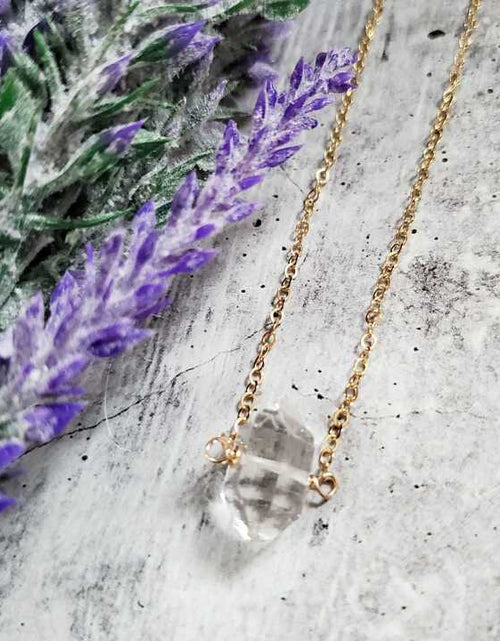 Load image into Gallery viewer, Herkimer Diamond Solitaire Crystal Quartz Necklace by Salt and Sparkle
