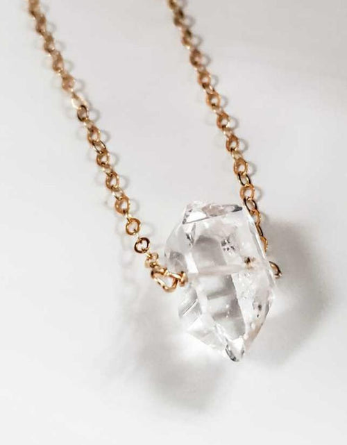 Load image into Gallery viewer, Herkimer Diamond Solitaire Crystal Quartz Necklace by Salt and Sparkle
