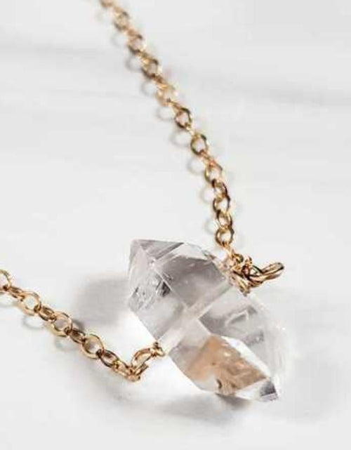 Load image into Gallery viewer, Herkimer Diamond Solitaire Crystal Quartz Necklace by Salt and Sparkle
