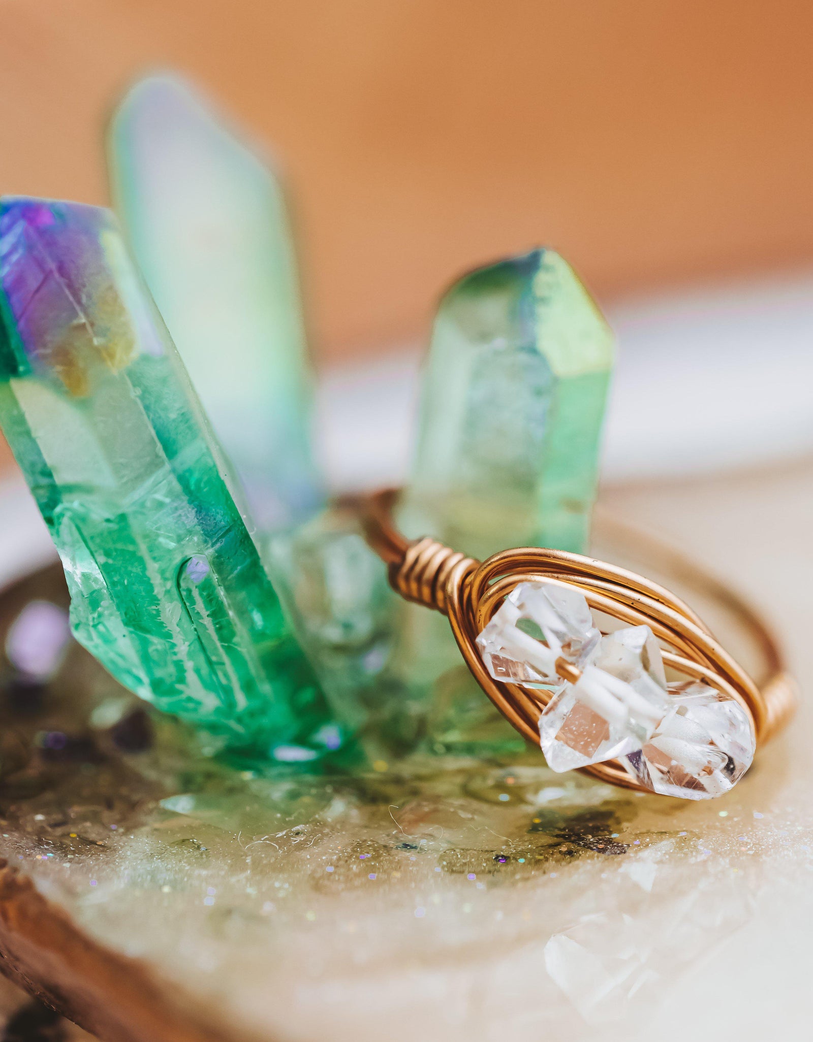 Herkimer Diamond Trio Wire Wrapped Ring by Salt and Sparkle