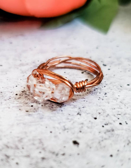 Load image into Gallery viewer, Herkimer Diamond Trio Wire Wrapped Ring by Salt and Sparkle
