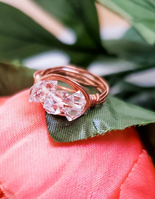 Load image into Gallery viewer, Herkimer Diamond Trio Wire Wrapped Ring by Salt and Sparkle

