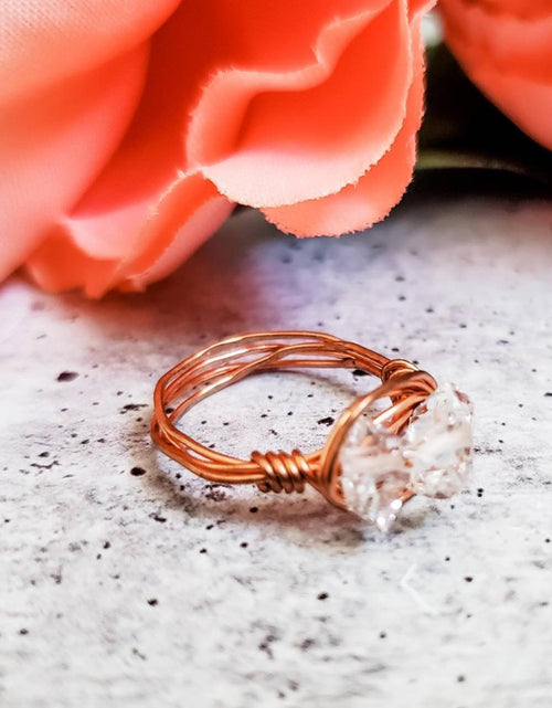 Load image into Gallery viewer, Herkimer Diamond Trio Wire Wrapped Ring by Salt and Sparkle

