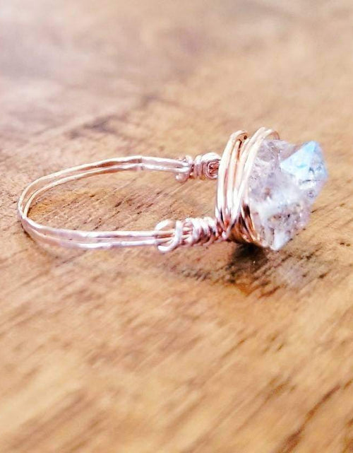 Load image into Gallery viewer, Herkimer Diamond Trio Wire Wrapped Ring by Salt and Sparkle
