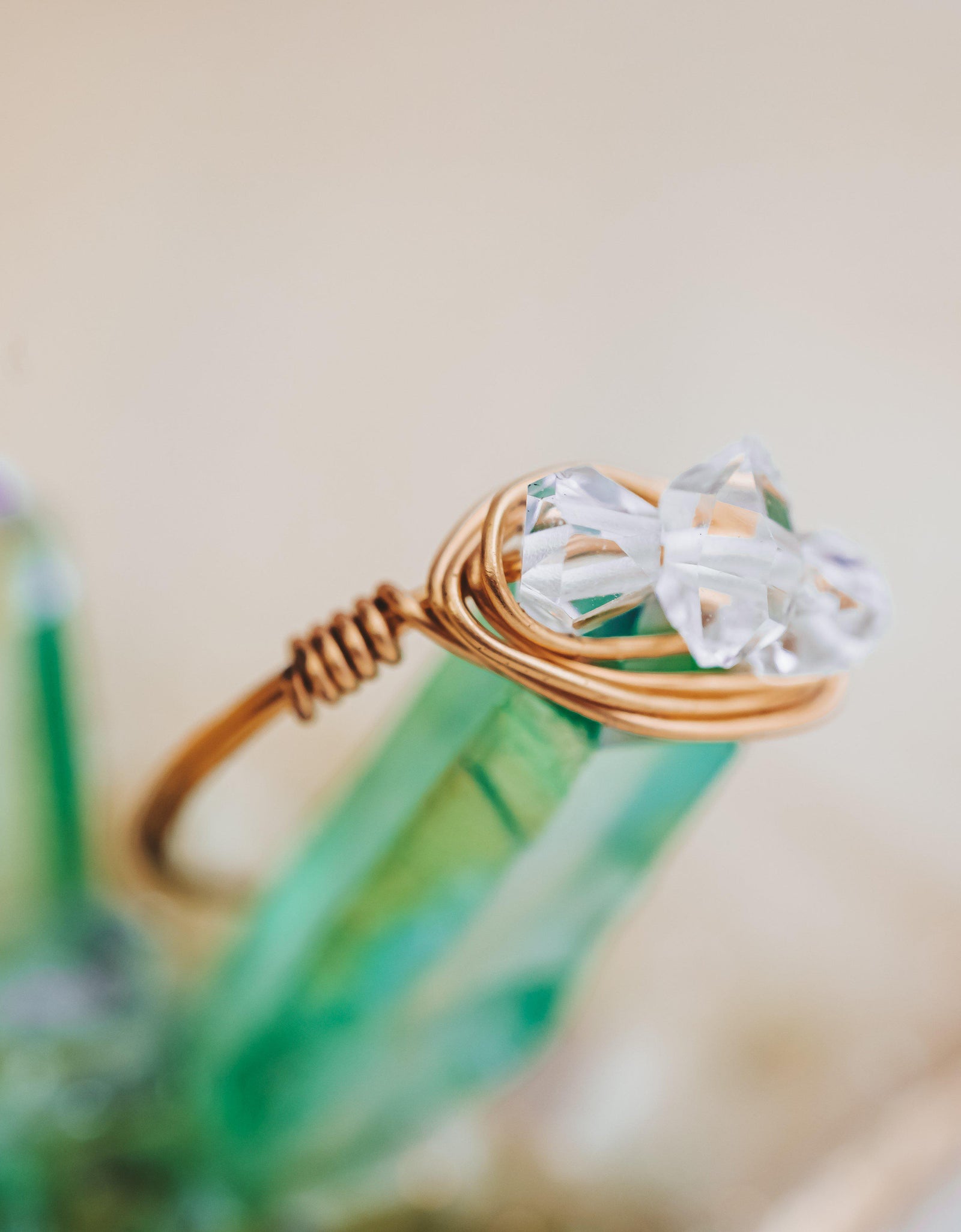 Herkimer Diamond Trio Wire Wrapped Ring by Salt and Sparkle