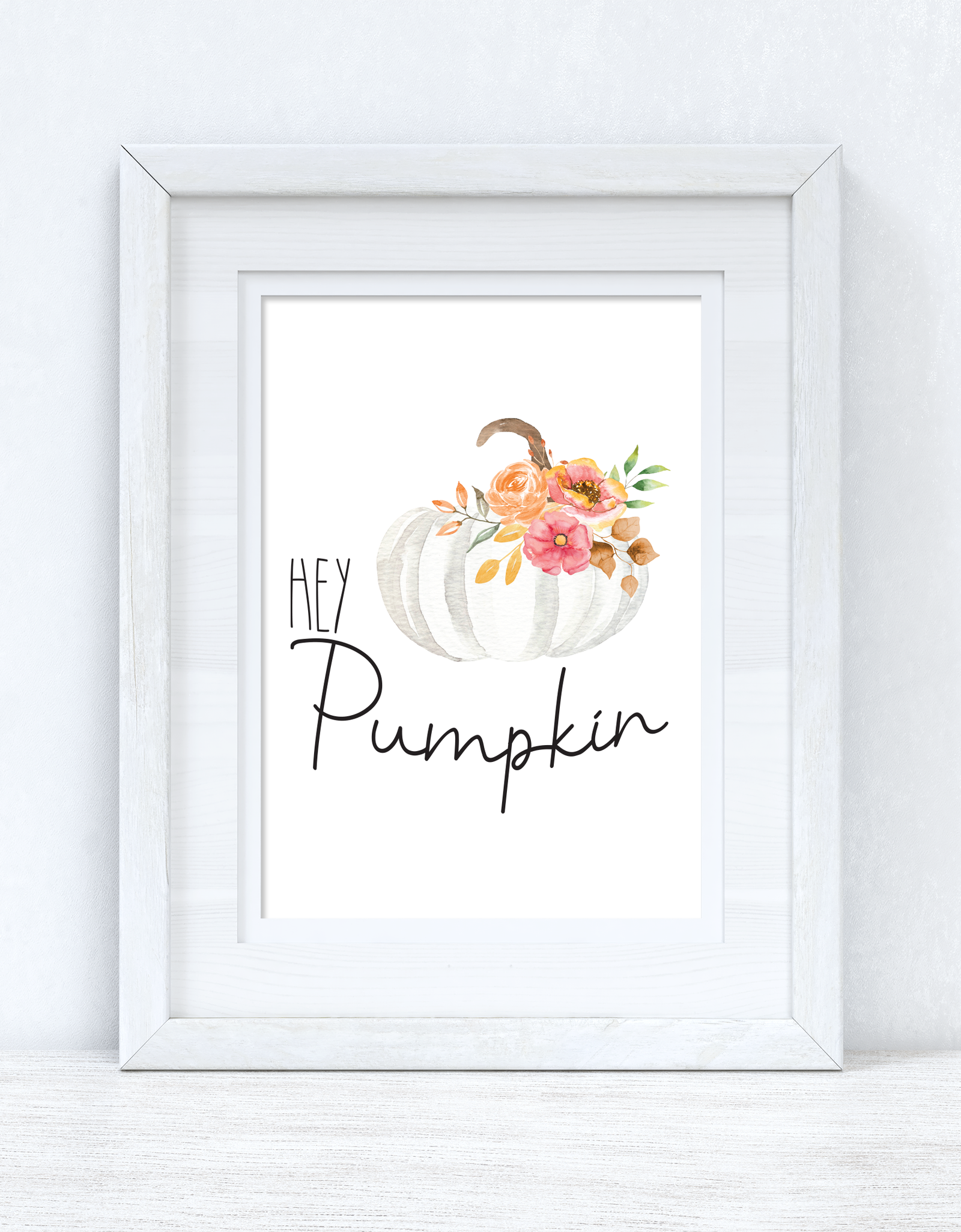 Hey Pumpkin White Floral Pumpkin Autumn 2021 Seasonal Wall Home Decor Print by WinsterCreations™ Official Store