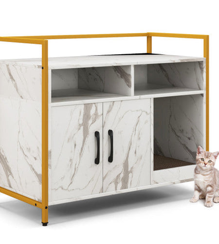 Hidden Cat Washroom with Double Doors and Scratch Cardboard-White