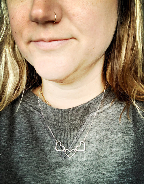 Load image into Gallery viewer, Triple Hearts Chakra Necklace by Jennifer Cervelli Jewelry
