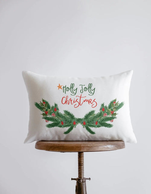 Load image into Gallery viewer, Holly Jolly Christmas with Garland Pillow Cover | 18x12 | Christmas Decor | Home Décor | Aesthetic Room Decor | Elegant Luxury Decor by UniikPillows

