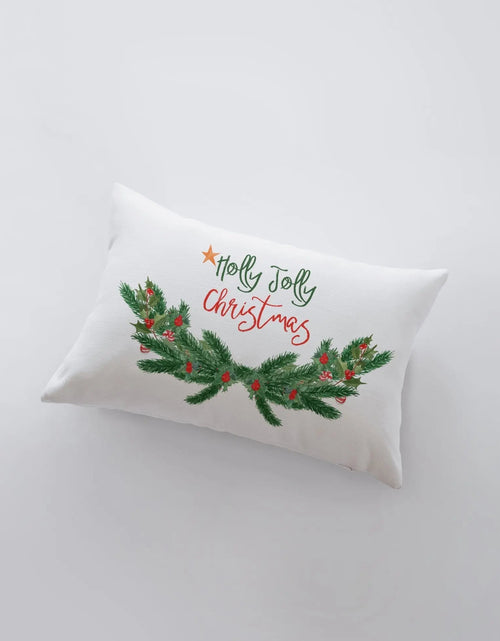 Load image into Gallery viewer, Holly Jolly Christmas with Garland Pillow Cover | 18x12 | Christmas Decor | Home Décor | Aesthetic Room Decor | Elegant Luxury Decor by UniikPillows
