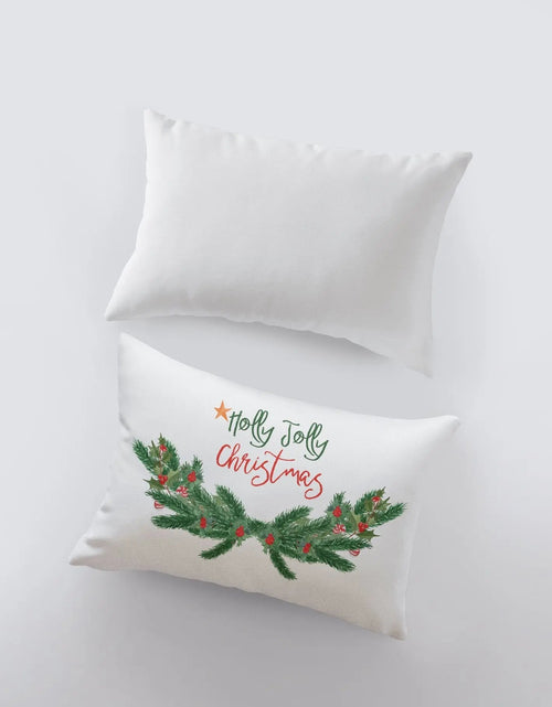 Load image into Gallery viewer, Holly Jolly Christmas with Garland Pillow Cover | 18x12 | Christmas Decor | Home Décor | Aesthetic Room Decor | Elegant Luxury Decor by UniikPillows
