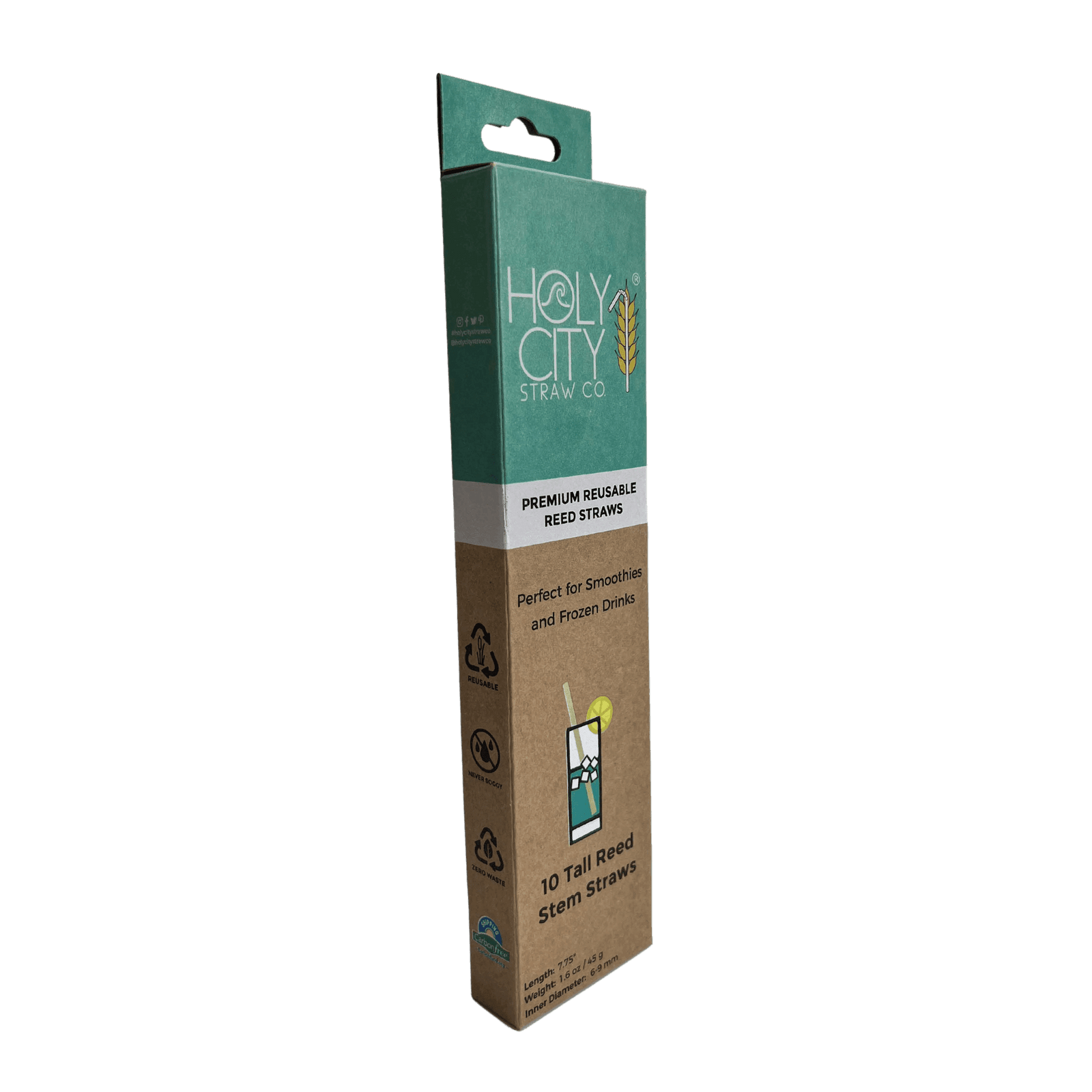 7.9" Jumbo Reed Stem Drinking Straws | Inner pack | 20 x 10ct. Boxes by Holy City Straw Company