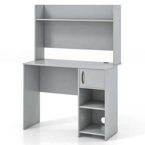Load image into Gallery viewer, Home Office Desk with Raised Display Shelf and 2 Open Shelves-Gray
