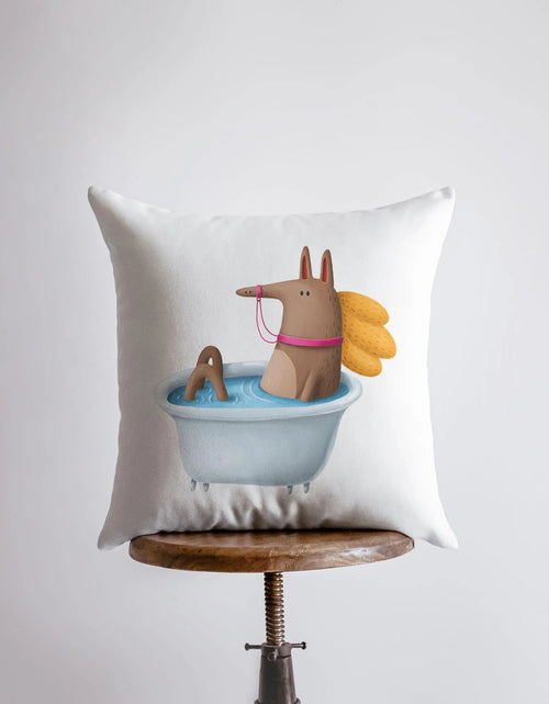 Load image into Gallery viewer, Horse Bathing in Tub Pillow | Throw Pillow | Horse Lover | Animal Lover Gift | Tiny House Decor | Cowgirl Pillow | Horse Pillow Pet by UniikPillows
