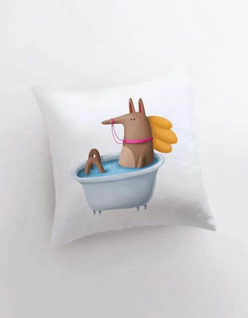 Load image into Gallery viewer, Horse Bathing in Tub Pillow | Throw Pillow | Horse Lover | Animal Lover Gift | Tiny House Decor | Cowgirl Pillow | Horse Pillow Pet by UniikPillows

