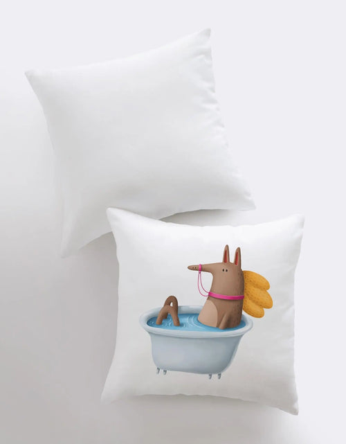Load image into Gallery viewer, Horse Bathing in Tub Pillow | Throw Pillow | Horse Lover | Animal Lover Gift | Tiny House Decor | Cowgirl Pillow | Horse Pillow Pet by UniikPillows
