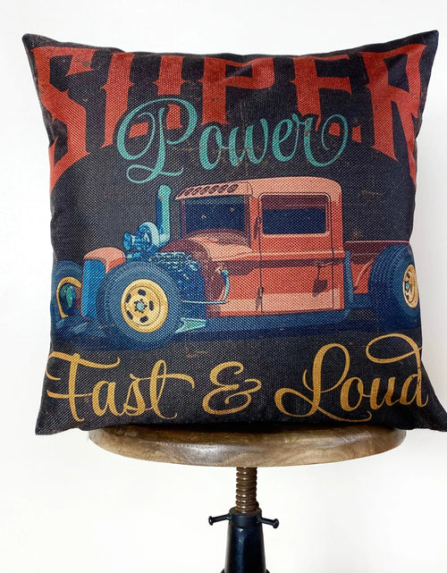Load image into Gallery viewer, Hot Rod Super Power | Pillow Cover |  Throw Pillow | Pillow | Dad Gift | Classic Car | Gift Ideas | Pillow | Hot Rod | Room Décor by UniikPillows
