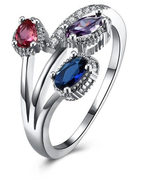 Load image into Gallery viewer, White Gold Multicolor Flower Ring for Women with Cubic Zirconia Stones by Hollywood Sensation®
