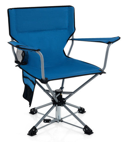 360° Swivel Hunting Chair Portable Foldable Hunting Chair with Mesh Cup Holder and Storage Pockets-Blue