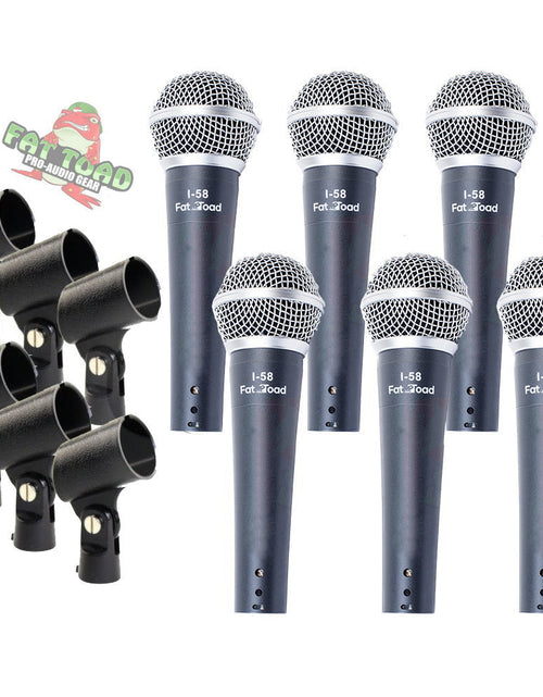 Load image into Gallery viewer, Cardioid Dynamic Microphones &amp; Clips (6 Pack) by FAT TOAD - Professional Vocal Handheld, Unidirectional Mic - Singing Microphone Designed for DJ Stage by GeekStands.com
