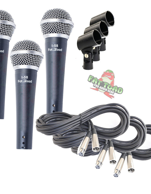 Load image into Gallery viewer, Dynamic Vocal Microphones with XLR Mic Cables &amp; Clips (3 Pack) by FAT TOAD - Cardioid Handheld, Unidirectional for Home Music Live Studio Recording by GeekStands.com
