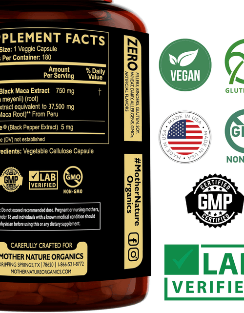 Load image into Gallery viewer, Black Maca Capsules 37,500 mg by Mother Nature Organics
