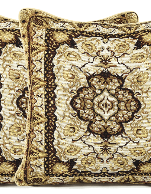 Load image into Gallery viewer, DaDa Bedding Elegant Golden Persian Style Rug Floral Tapestry Throw Pillow Covers 16" x 16" by DaDa Bedding Collection
