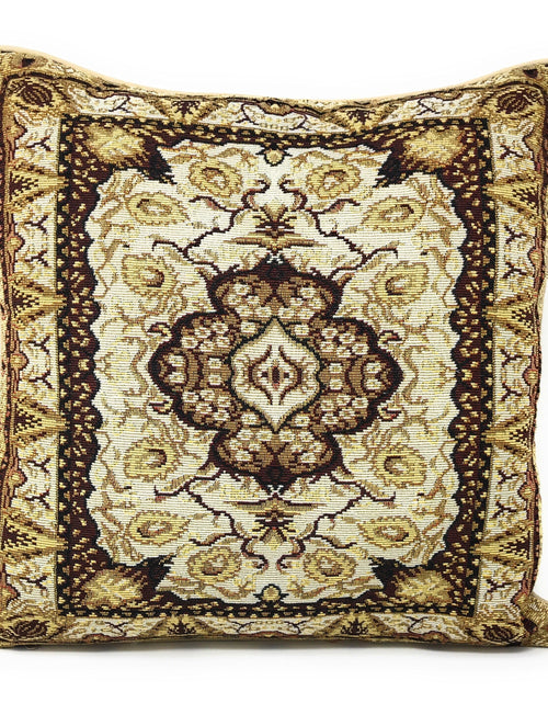 Load image into Gallery viewer, DaDa Bedding Elegant Golden Persian Style Rug Floral Tapestry Throw Pillow Covers 16" x 16" by DaDa Bedding Collection
