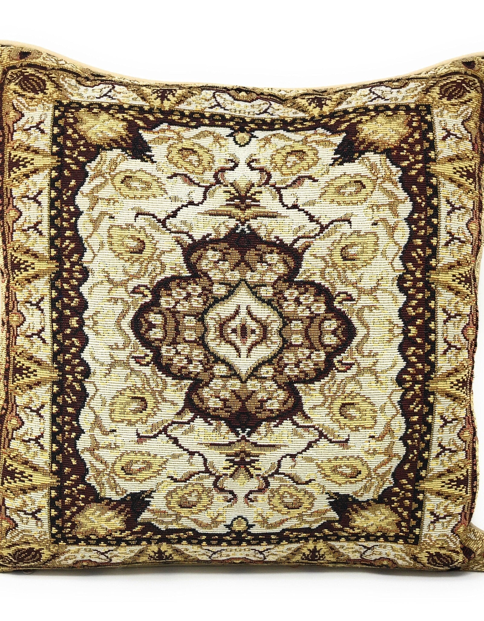 DaDa Bedding Elegant Golden Persian Style Rug Floral Tapestry Throw Pillow Covers 16" x 16" by DaDa Bedding Collection